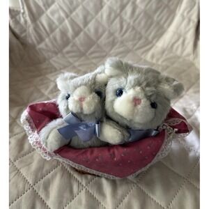 vtg Avon Country Kittens in Basket musical gray cats‎ plush kitties music works